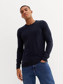 New Look Navy Fine Knit Crew Neck Muscle Fit Jumper
