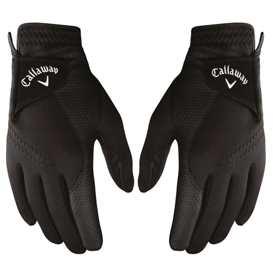 (ML, Black) Callaway Golf Mens Grip Fleece Lined Leather Palm Gloves - Pair