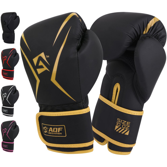 (Gold, 6oz) AQF Boxing Gloves Kids Adults Training Gloves