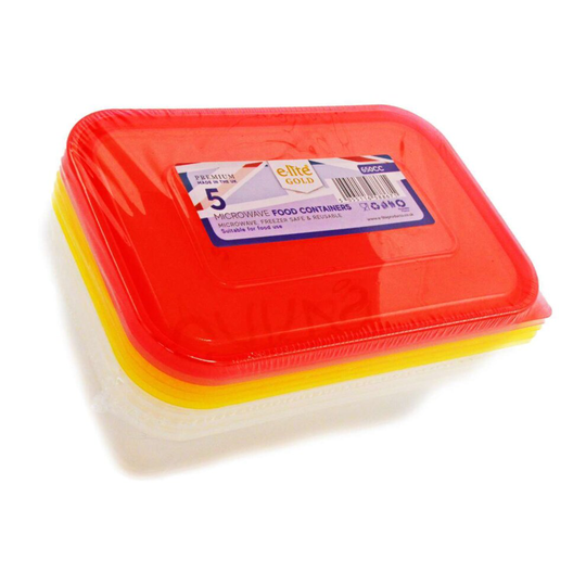 5 Pack 650cc Microwave Plastic Container With Lid Freezer Safe Food Storage Box