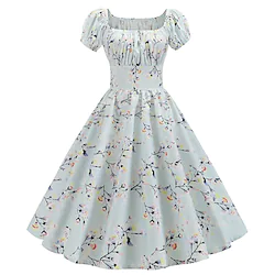 Audrey Hepburn Retro Vintage 1950s Hepburn Cocktail Dress Vintage Dress All Seasons Dress Women's Adults' Jacquard Costume Vintage Cosplay Birthday Party Dress Short Sleeve Puff Sleeve Knee Length Lightinthebox