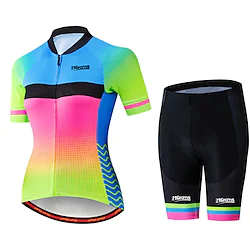 21Grams Women's Cycling Jersey with Shorts Short Sleeve Mountain Bike MTB Road Bike Cycling Black Green Polka Dot Rainbow Gradient Bike Clothing Suit 3D Pad Breathable Ultraviolet Resistant Quick Dry Lightinthebox