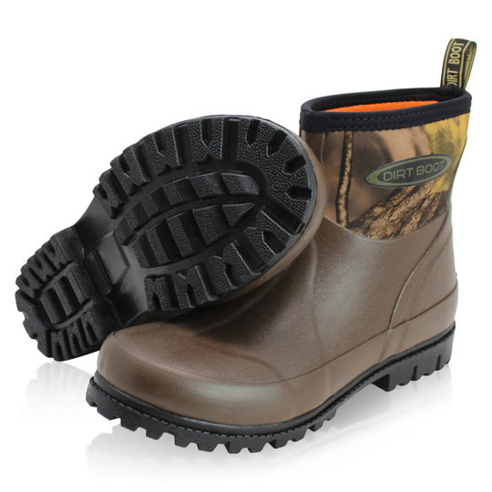 (UK12 EU46 Men, Brown/Camo) Dirt Boot Mens Neoprene Wellington Garden Wellies Stable Yard Ankle Mucker Boots