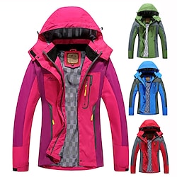 Women's Hoodie Jacket Waterproof Hiking Jacket Rain Jacket Outdoor Patchwork Thermal Warm Waterproof Windproof Quick Dry Outerwear Windbreaker Trench Coat Hunting Ski / Snowboard Fishing Red Fuchsia Lightinthebox