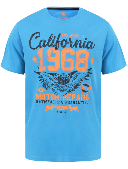 T-Shirts Eagle Calif Motif Cotton Jersey T-Shirt in Swedish Blue - South Shore / S - Tokyo Laundry