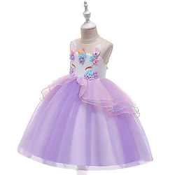 Fairytale Princess Unicorn Flower Girl Dress Tulle Dresses Tutus Girls' Movie Cosplay Cosplay Halloween Yellow Rosy Pink Blue Dress Halloween Carnival Masquerade Polyester Lightinthebox