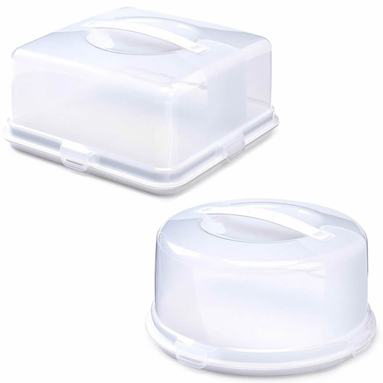 (Square) Plastic Cake Box Carrier Storage Container with Handle Locking Lid Round Square