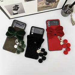 Phone Case For Samsung Galaxy Back Cover Z Fold 4 Z Fold 3 Z Flip 4 Z Flip 3 Portable Leather with Wrist Strap Solid Colored Plush PC PU Leather Lightinthebox