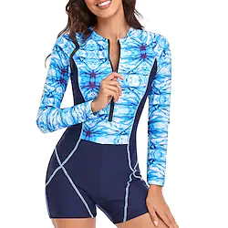 Women's Rash Guard One Piece Swimsuit UPF50 Breathable Quick Dry Long Sleeve Bodysuit Bathing Suit Front Zip Boyleg Swimming Surfing Beach Water Sports Patchwork Spring Summer Autumn / Lightweight Lightinthebox