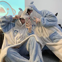 Adults' Kigurumi Pajamas Shark Character Onesie Pajamas Flannel Cosplay For Men's Women's Christmas Animal Sleepwear Cartoon Festival / Holiday Costumes Lightinthebox