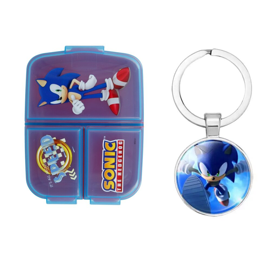 (sonic) Sandwich Lunch Snack Box Multi Compartment Kids Children School Includes Keychain