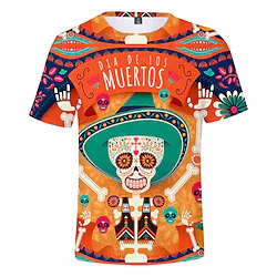 Inspired by Sugar Skull Mexican T-shirt Cartoon Manga Anime Mexico Independence Day Day of the Dead T-shirt For Men's Women's Unisex Adults' 3D Print 100% Polyester Lightinthebox