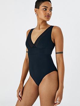 Accessorize Mesh Lexi Shaping Swimsuit - Black, Black, Size 10, Women