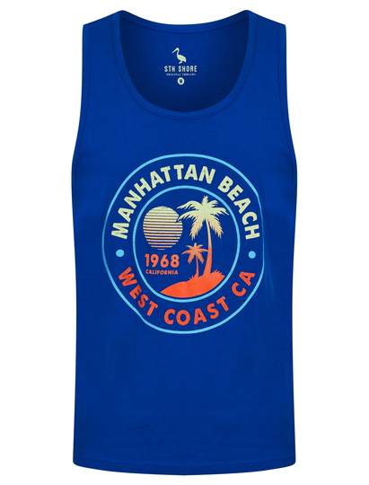 Vests Manhattan Beach Motif Print Cotton Vest Top in Sea Surf Blue - South Shore / S - Tokyo Laundry