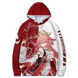 Inspired by Genshin Impact Yae Miko Hoodie Cartoon Manga Anime Harajuku Graphic Kawaii Hoodie For Men's Women's Unisex Adults' 3D Print 100% Polyester Lightinthebox