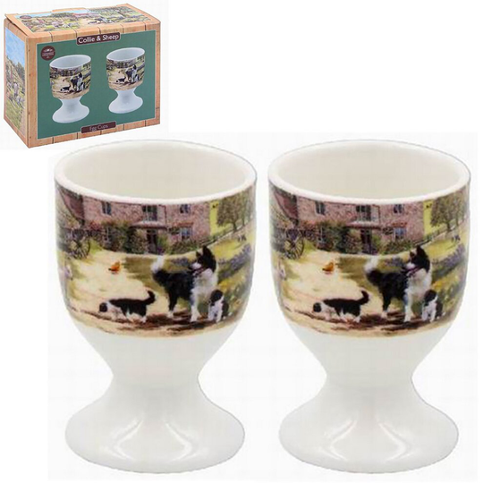Set of 2 Collie & Sheep Fine China Hard Boiled Kitchen Breakfast Egg Holder Cups