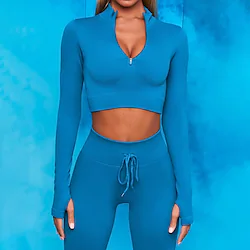 Women's 2pcs Activewear Set Yoga Suit Yoga Set Winter 2 Piece Seamless Solid Color Leggings Crop Top Clothing Suit White Black Yoga Fitness Gym Workout Tummy Control Butt Lift Breathable Long Sleeve Lightinthebox