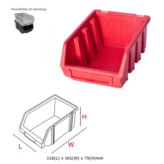 1 x Ergo M Red box Plastic Parts Storage Stacking Picking Bins 116x161x75