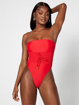 Boux Avenue Haiti Ruched Swimsuit - Red Mix, Red, Size 6, Women
