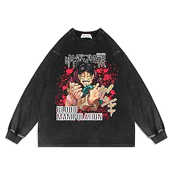 Jujutsu Kaisen Sweatshirt T-shirt Acid Mineral Wash Retro Vintage 100% Cotton Gojo Satoru Ryomen Sukuna Sweatshirt Anime Classic Street Style Hoodie Unisex Adults' Hot Stamping Lightinthebox