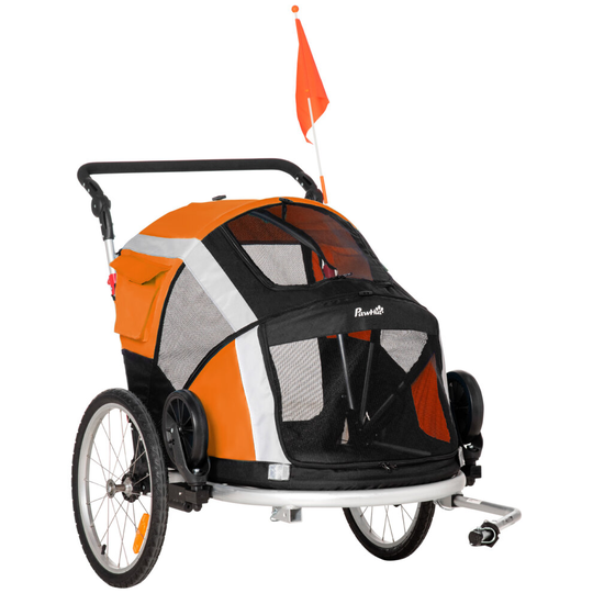 PawHut Two-In-One Dog Bicycle Trailer w/ Safety Leash - Orange