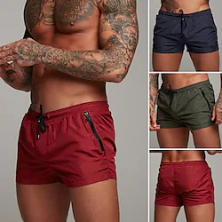 Men's Swimwear Swim Trunks Board Shorts Gym 3'' Workout Trunks Running Shorts Drawstring with Zipper Pocket Solid Color Quick-dry Sports Outdoor Fitness Basic Black Army Green Lightinthebox