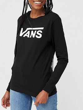Vans Flying V Classic Long Sleeve Boyfriend Tee - Black, Black, Size S, Women