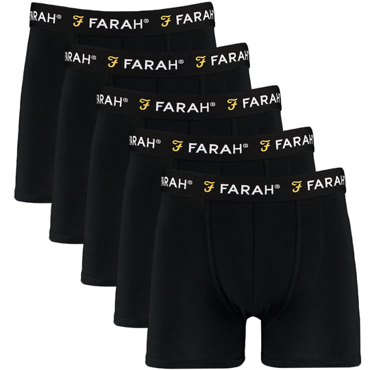 (S, Black) Farah Mens Chorley 5-Pack Elasticated Logo Underwear Boxers Boxer Shorts - Black