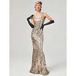 The Great Gatsby Roaring 20s 1920s Cocktail Dress Vintage Dress Flapper Dress Prom Dress Women's Sequins Costume Vintage Cosplay Party Evening Masquerade Prom Sleeveless Dress Christmas Lightinthebox