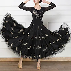 Ballroom Dance Dress Feathers / Fur Crystal / Rhinestone Split Joint Women's Performance Training 3/4 Length Sleeve Crystal Cotton Mesh Lightinthebox