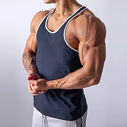 Men's Running Tank Top Singlet Stripe-Trim Sleeveless Top Athletic Athleisure Cotton Breathable Quick Dry Soft Fitness Performance Active Training Sportswear Activewear Stripes Black Blue White Lightinthebox