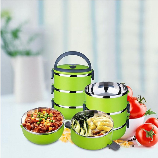 (Green, 3 Layer) 1/2/3-Layer Stainless Steel Thermal Insulated Lunch Box Bento Food Container
