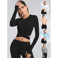 Women's Workout Shirt Running Shirt Long Sleeve Tee Tshirt Athletic Thermal Warm Breathable Quick Dry Running Jogging Training Sportswear Activewear Solid Colored Rosy Pink Dark Gray LightBlue Lightinthebox