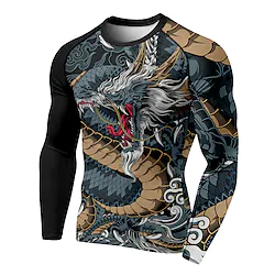 Men's Compression Shirt Running Shirt 3D Print Long Sleeve Compression Clothing Athletic Athleisure Spandex Breathable Quick Dry Moisture Wicking Fitness Gym Workout Running Sportswear Activewear Lightinthebox