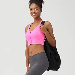 Women's High Support Sports Bra Running Bra Racerback Zip Front Bra Top Padded Fitness Gym Workout Running High Impact Quick Dry Shockproof Spandex Black White Yellow Solid Colored Lightinthebox
