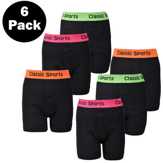 (6-7 Years) Boys Boxer Shorts Neon 6 Pack Cotton Fabric Briefs