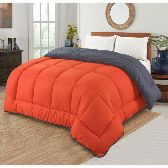 (Single, Orange and Grey) 13.5 tog Box Stitched Reversible Coverless Polycotton Duvet Single Double King