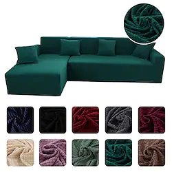 Stretch Sofa Cover Slipcover Jacquard Elastic Sectional Couch Armchair Loveseat 4 or 4 or 3 Seater L Shape White Grey Black Plain Solid Color Soft Durable Washable(1 Free Cushion Cover) Lightinthebox
