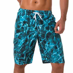 Men's Swim Shorts Swim Trunks Board Shorts Drawstring Elastic Waist 3D Print Ocean Comfort Breathable Knee Length Casual Daily Beach Fashion Streetwear Green Blue Micro-elastic Lightinthebox