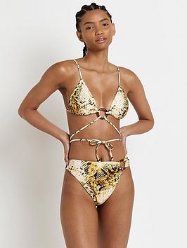 River Island Snake Ring Detail Triangle Bikini Top - Yellow, Yellow, Size 8, Women