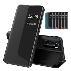 Phone Case For Huawei Full Body Case Leather P40 / P30 / P20 / Mate 20 Pro with Stand Auto Sleep / Wake Up Shockproof Solid Colored TPU PU Leather Lightinthebox