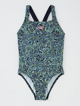 Speedo Kids All Over Medalist Swimsuit - Navy/Pink