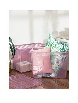 Wham Set Of 2 Pink Crystal 80-Litre Plastic Storage Boxes