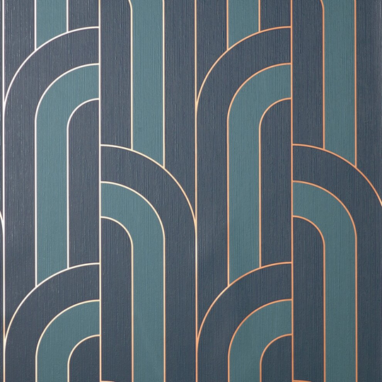 Fine Decor Cascade Arch Navy Gold Wallpaper FD42845