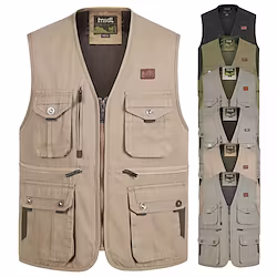 Men's Fishing Vest Hiking Vest / Gilet Sleeveless Outerwear Jacket Travel Cargo Safari Vest Top Outdoor Windproof Multi-Pockets Quick Dry Lightweight Fall Spring Cotton Army Green Khaki Hunting Lightinthebox