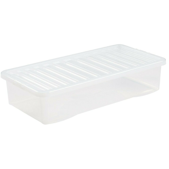 Large Clear Plastic Under Bed Storage Box Clear Stackable Containers 42 Litre