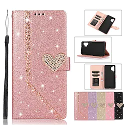 Phone Case For Samsung Galaxy Wallet Card S22 S21 S20 Plus Ultra A73 A53 A33 A72 A52 A42 Rhinestone with Wrist Strap Card Holder Slots Heart Solid Colored Glitter Shine TPU PU Leather Lightinthebox