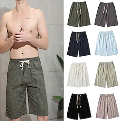 Men's Swim Shorts Swim Trunks Board Shorts Pocket Drawstring Elastic Waist Stripe Comfort Breathable Short Casual Holiday Beach 100% Cotton Streetwear Stylish Black White Lightinthebox