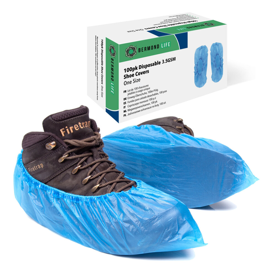 Bermond Life Plastic Overshoes, 100 Pack of Strong Disposable Overshoes with Storage Box