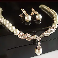 Bridal Jewelry Sets 1 set White Imitation Pearl Earrings Necklace Women's Simple Vintage Cute Lovely Vintage Style Round Jewelry Set For Wedding Engagement Lightinthebox